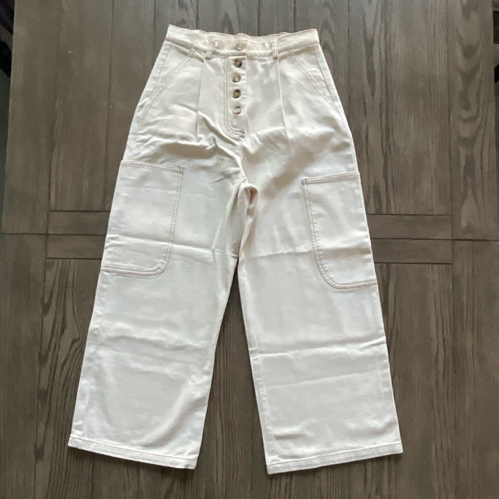 NWT Mod Ref | High Waister Cream Wide Leg Denim Pant - Small